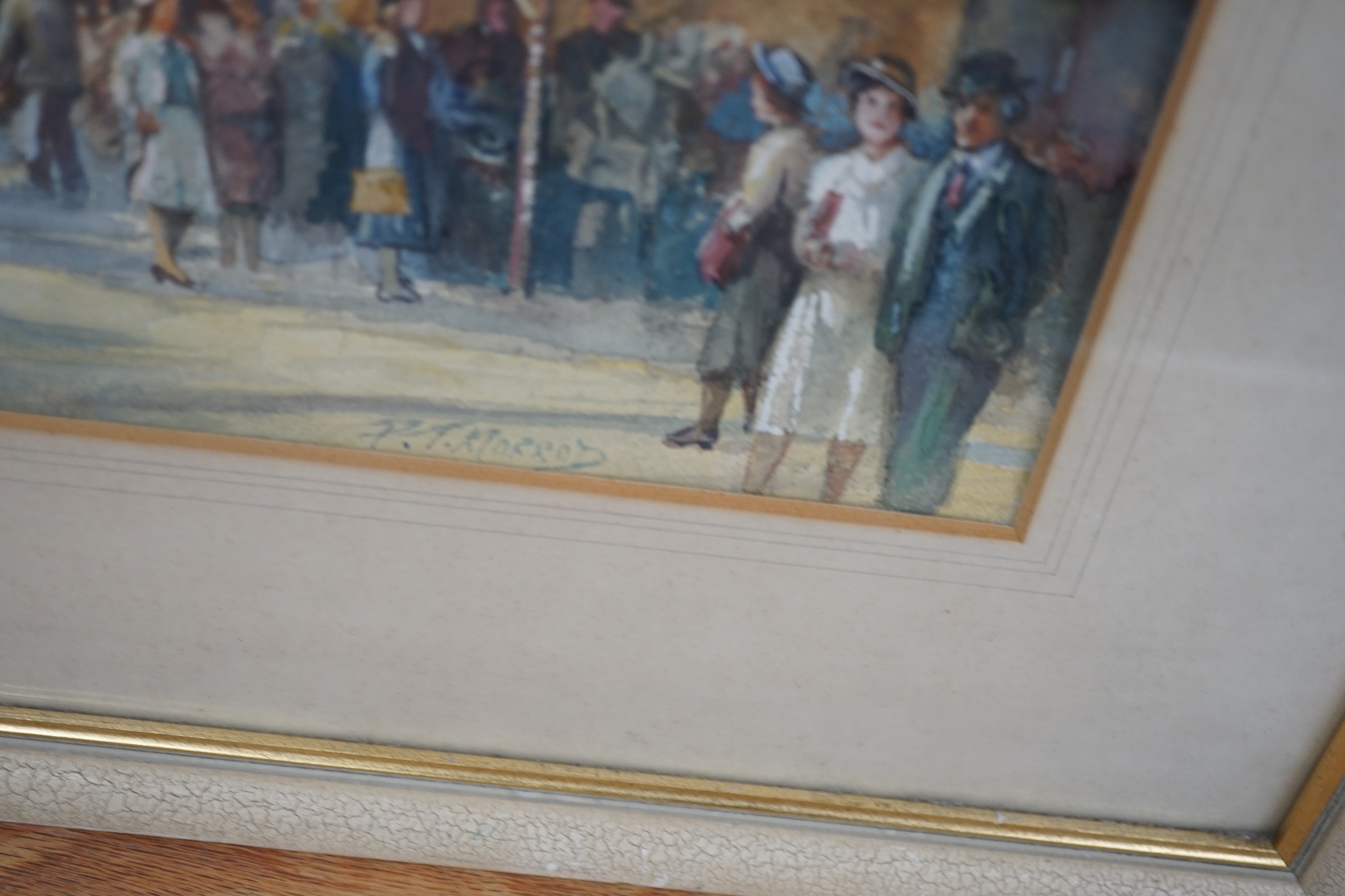 P T Morrod, watercolour, Market scene before a church, signed, 45 x 31.5cm. Condition - fair